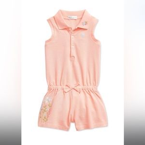 Ralph Lauren Baby Girls Embroidered Piqué Polo Romper